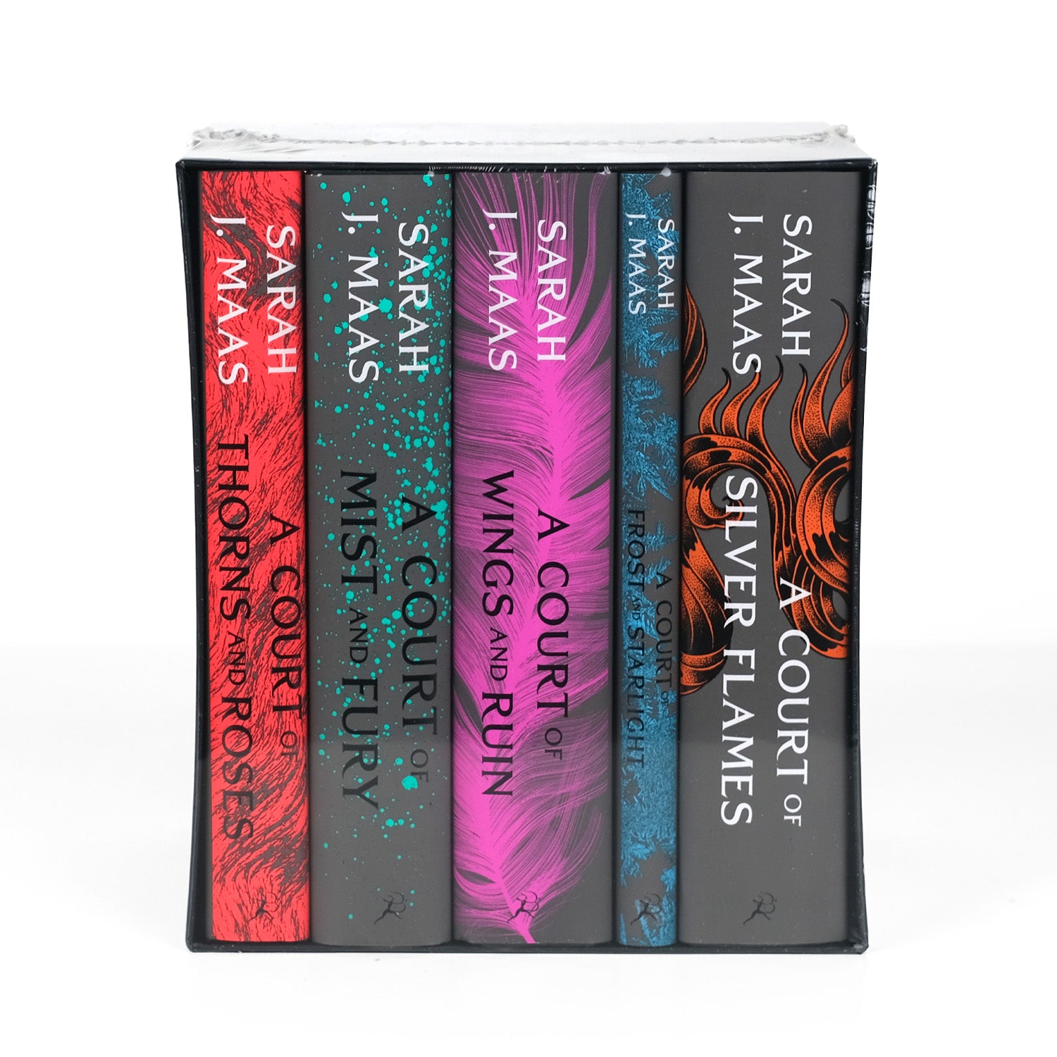 Front view of A Court of Thorns and Roses by Sarah J Maas brand new shrink wrapped in the publisher box.