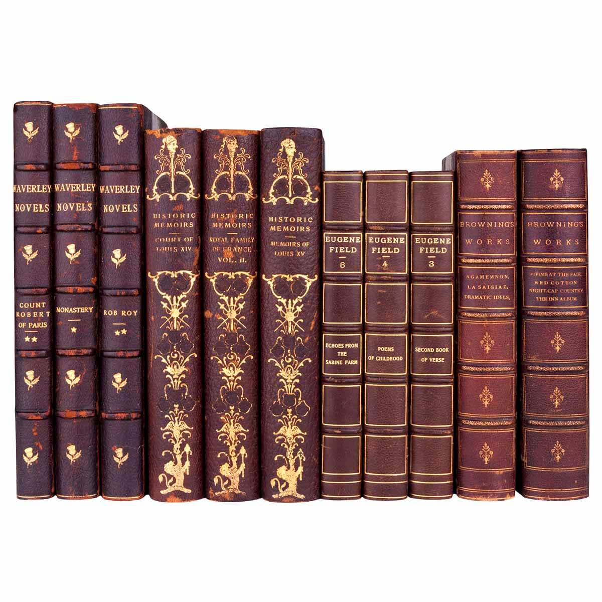 Our carefully curated linear foot collections of high-quality books offer a diverse range of literature, history, philosophy, and the arts, meticulously selected to enrich any interior. With publication dates spanning from 1800 to 1920, each book in our collection is a stunning testament to a bygone era, showcasing unparalleled craftsmanship and an abundance of character.