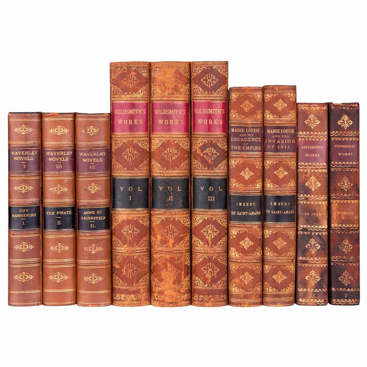 Our carefully curated linear foot collections of high-quality books offer a diverse range of literature, history, philosophy, and the arts, meticulously selected to enrich any interior. With publication dates spanning from 1800 to 1920, each book in our collection is a stunning testament to a bygone era, showcasing unparalleled craftsmanship and an abundance of character.