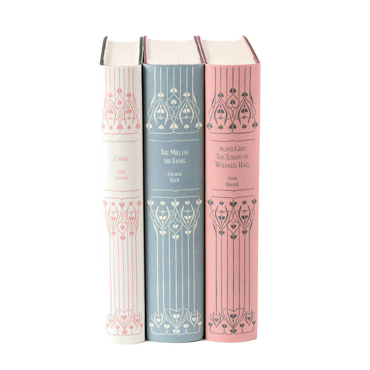 Each book included is a clothbound Everyman's Library edition, wrapped in custom-printed jackets inspired by the look of Victorian bindings. Choose from sets of three in the curated colorways Vintage Rose, London Fog, and Midnight Navy, or purchase the complete set of all nine!
