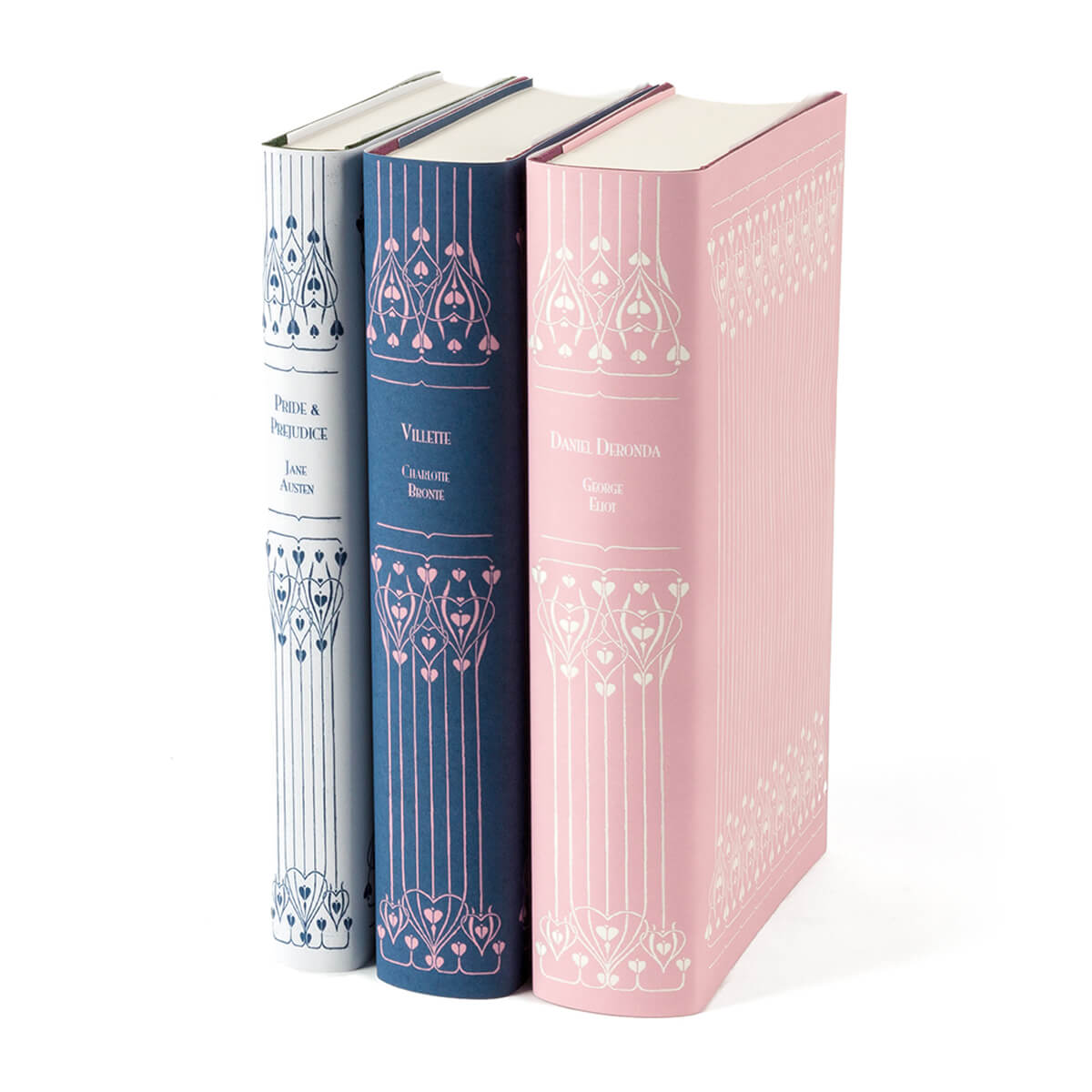 Each book included is a clothbound Everyman's Library edition, wrapped in custom-printed jackets inspired by the look of Victorian bindings. Choose from sets of three in the curated colorways Vintage Rose, London Fog, and Midnight Navy, or purchase the complete set of all nine!