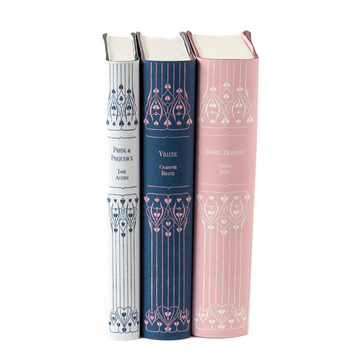 Each book included is a clothbound Everyman's Library edition, wrapped in custom-printed jackets inspired by the look of Victorian bindings. Choose from sets of three in the curated colorways Vintage Rose, London Fog, and Midnight Navy, or purchase the complete set of all nine!