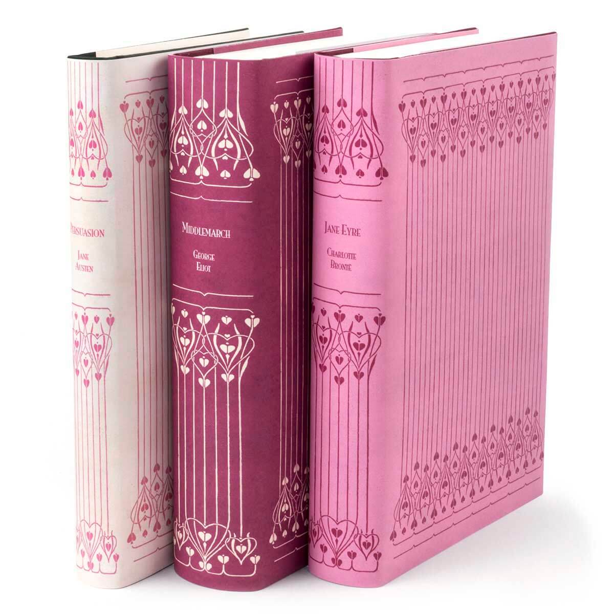 Each book included is a clothbound Everyman's Library edition, wrapped in custom-printed jackets inspired by the look of Victorian bindings. Choose from sets of three in the curated colorways Vintage Rose, London Fog, and Midnight Navy, or purchase the complete set of all nine!