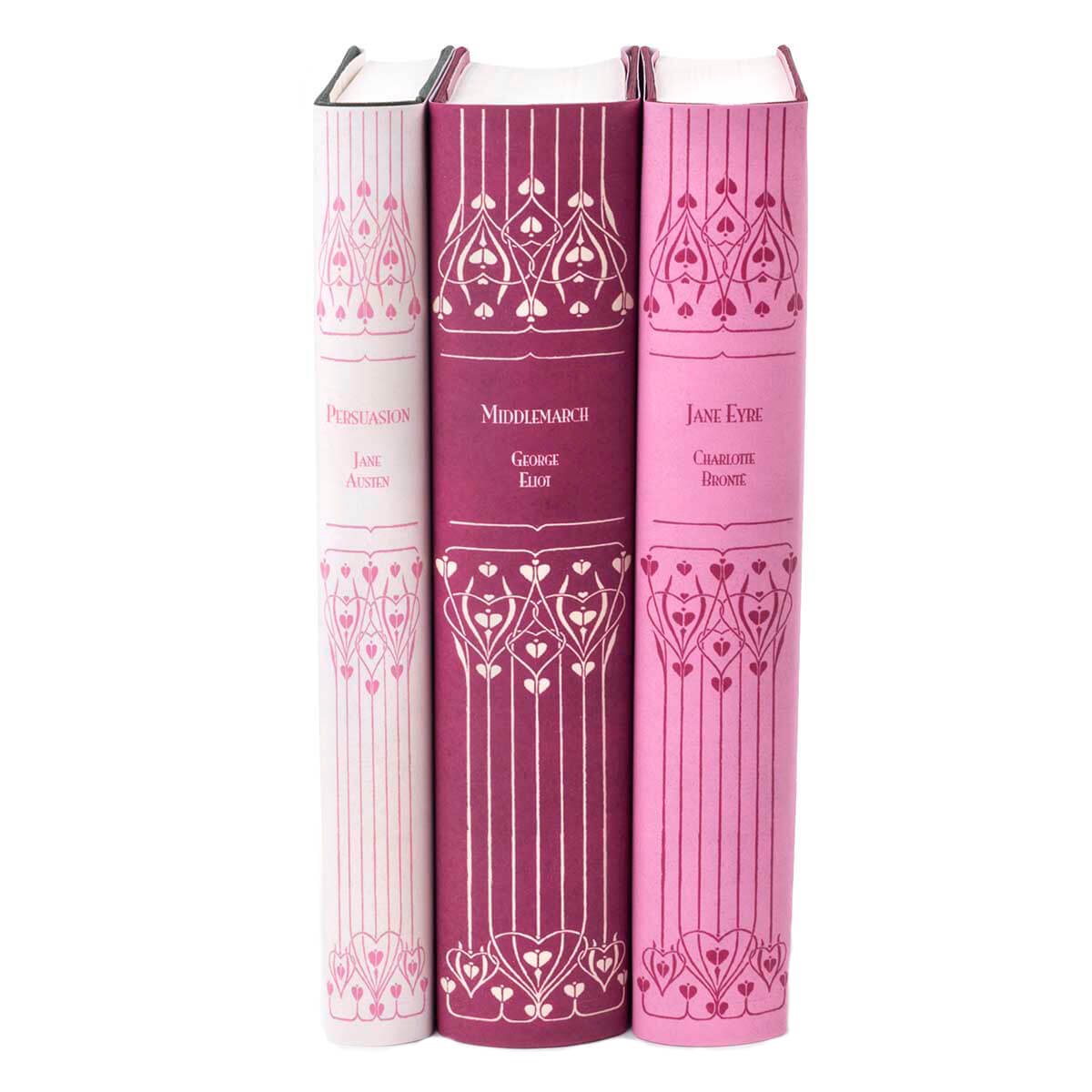 Each book included is a clothbound Everyman's Library edition, wrapped in custom-printed jackets inspired by the look of Victorian bindings. Choose from sets of three in the curated colorways Vintage Rose, London Fog, and Midnight Navy, or purchase the complete set of all nine!