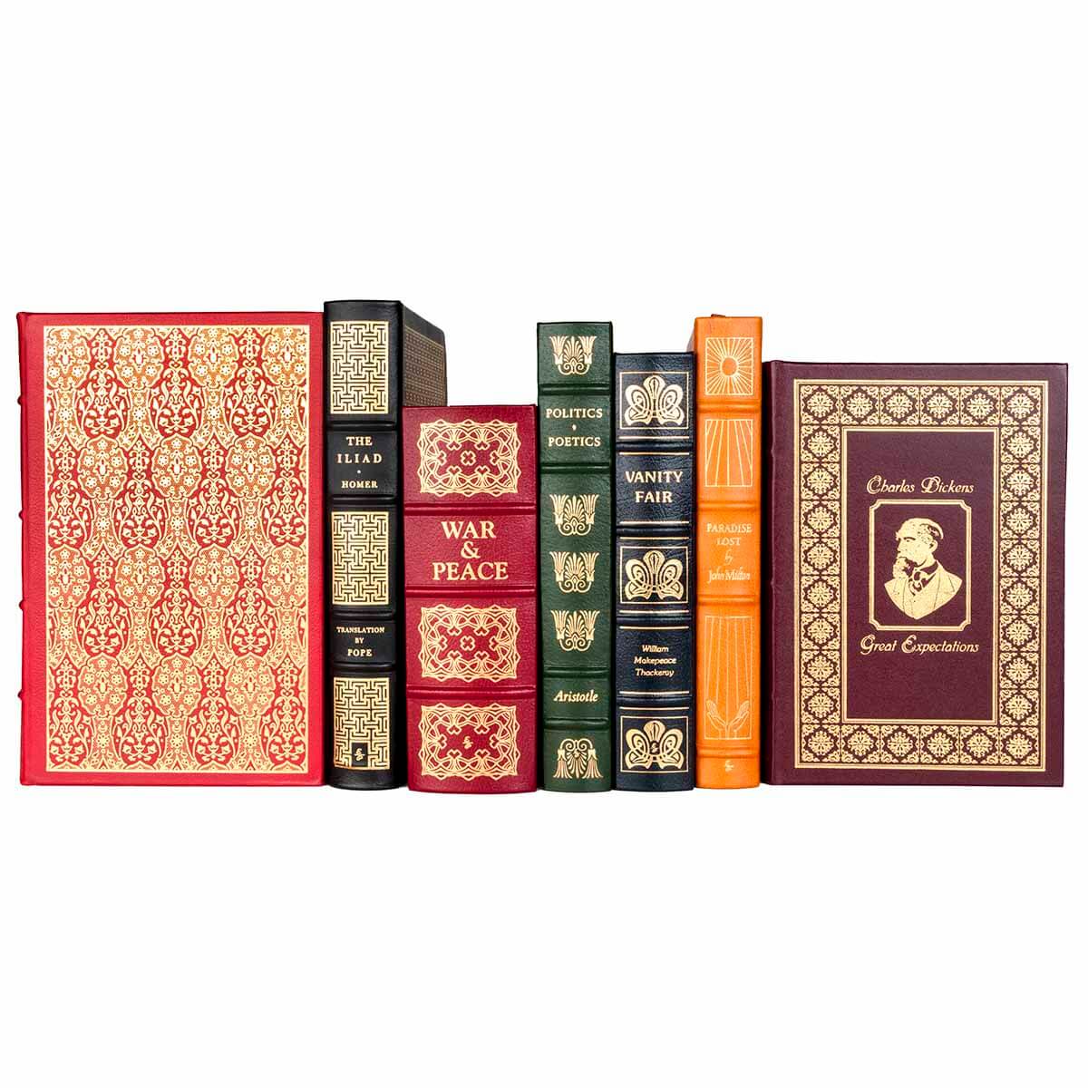 Upgrade your literary collection with Easton Press and The Franklin Library's luxurious leather-bound editions. These classics feature elaborate gilt-decorated bindings, gilded page edges, silk moire endpapers, and a silk page ribbon, making them a stunning addition to any collection.