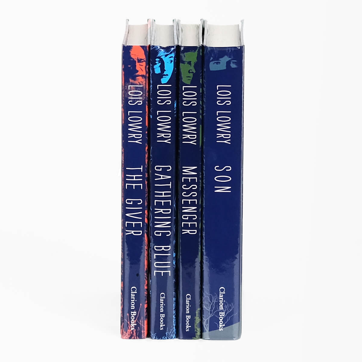 Unjacketed books in The Giver Quartet from Clarion Books.