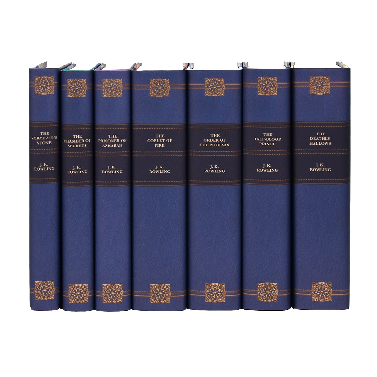 Show off your love of Harry Potter with our made-to-order (MTO) 'Leather-Look' Book Sets.  This page includes your choice of either the US edition hardcover books 1-7 published by Scholastic or the UK edition books published by Bloomsbury. The UK editions are sourced from the publisher in England and feature the original unadapted texts!