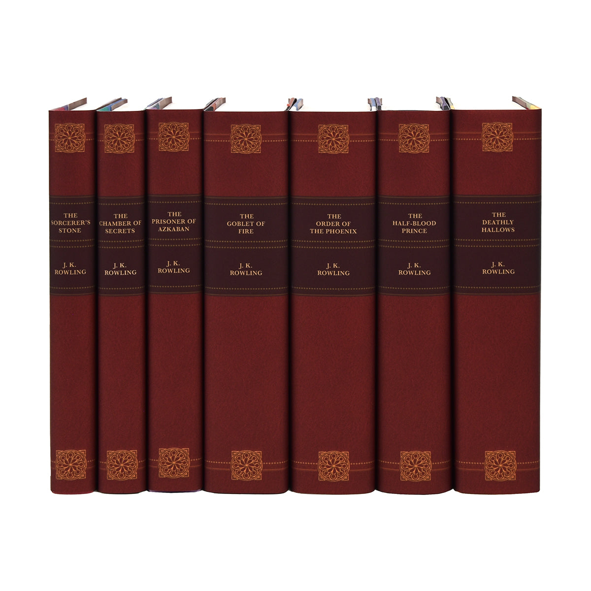 Show off your love of Harry Potter with our made-to-order (MTO) 'Leather-Look' Book Sets.  This page includes your choice of either the US edition hardcover books 1-7 published by Scholastic or the UK edition books published by Bloomsbury. The UK editions are sourced from the publisher in England and feature the original unadapted texts!