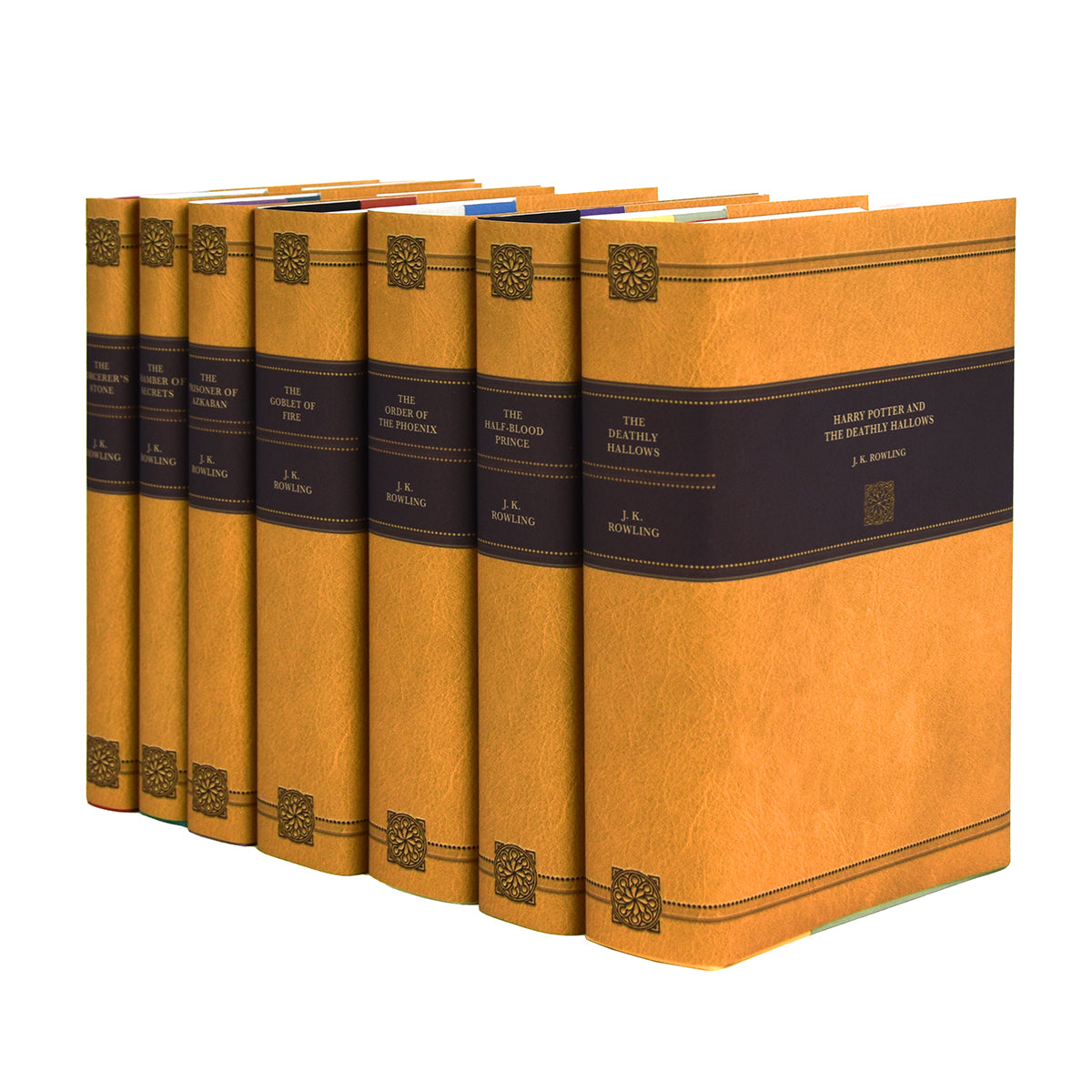 Show off your love of Harry Potter with our made-to-order (MTO) 'Leather-Look' Book Sets.  This page includes your choice of either the US edition hardcover books 1-7 published by Scholastic or the UK edition books published by Bloomsbury. The UK editions are sourced from the publisher in England and feature the original unadapted texts!