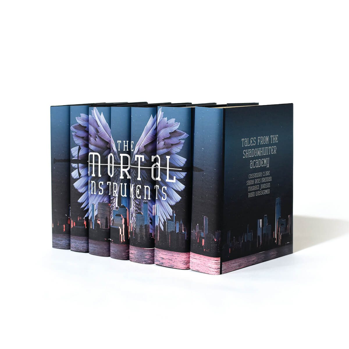 Enjoy the captivating world of demon hunters and angels with The Mortal Instruments, Cassandra Clare's popular fantasy young adult book series. Juniper Custom's made-to-order set of Jackets Only will be designed to fit the 6 hardcover books and the bonus collection of novellas