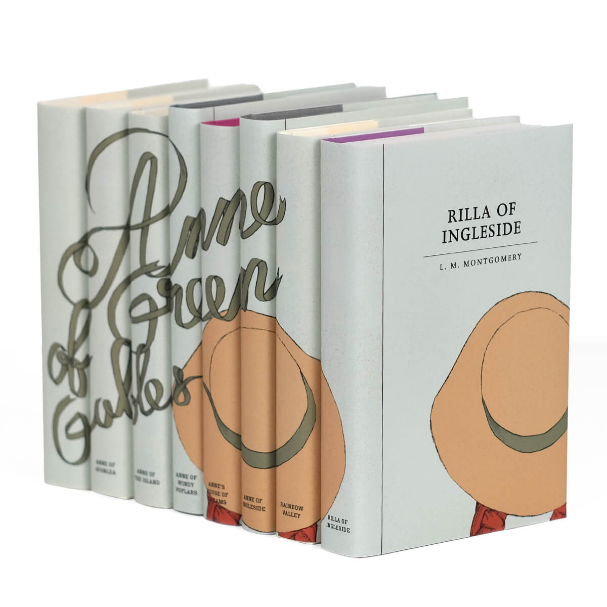 Green book covers featuring a girl in a large hat. Collectible custom dust jackets from Juniper Custom.