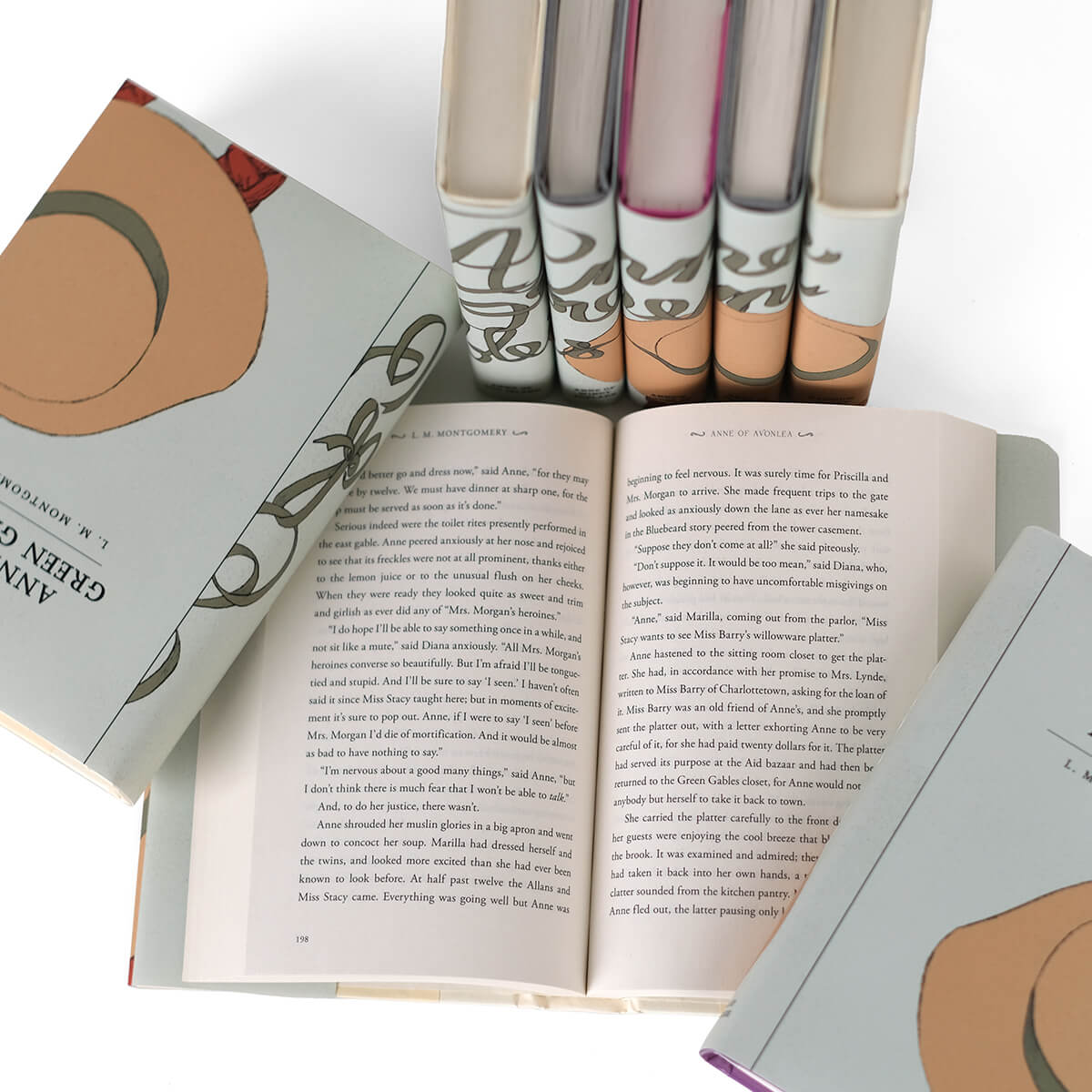 Close up of print size in Anne of Green Gables books. Custom Collectible dust jackets from Juniper Custom.