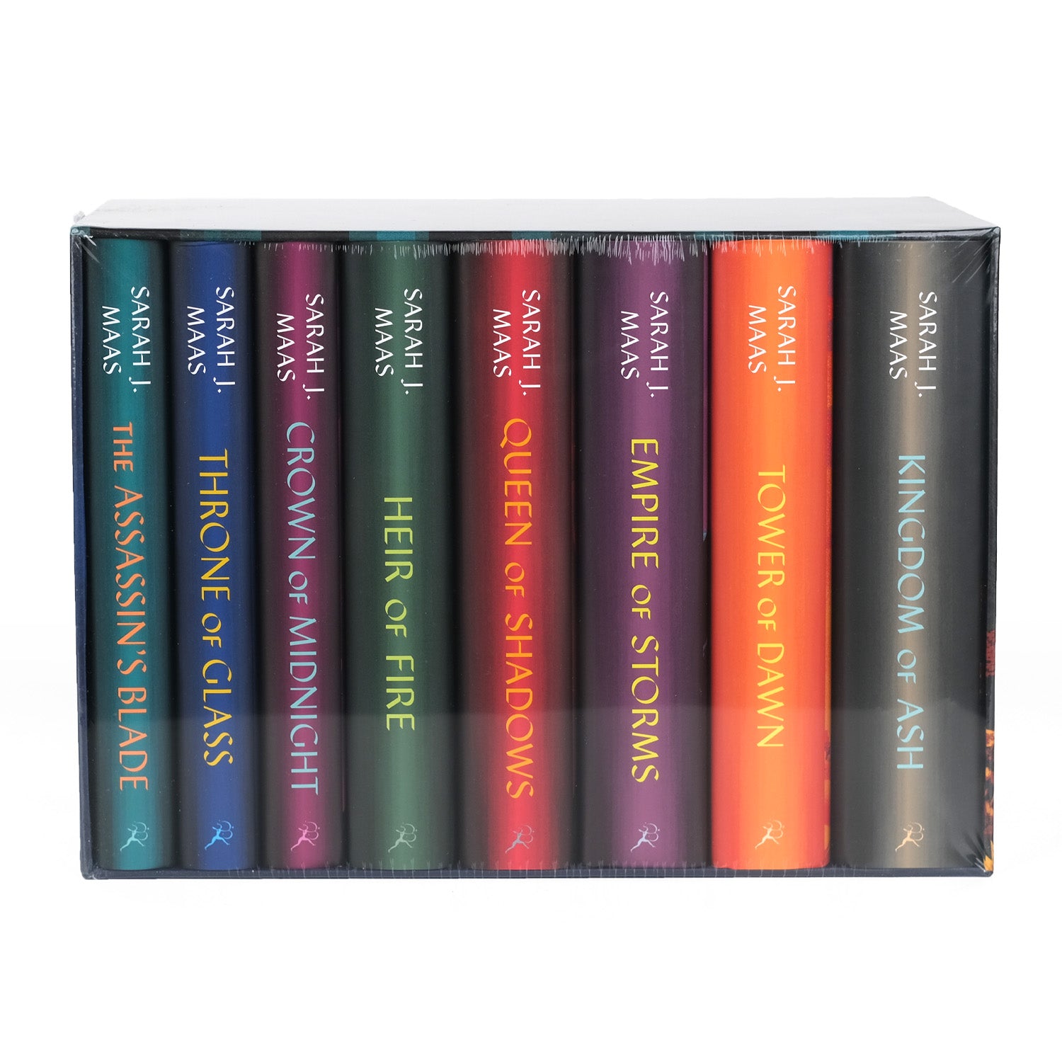 Front view of Throne of Glass by Sarah J Maas brand new shrink wrapped in the publisher box.