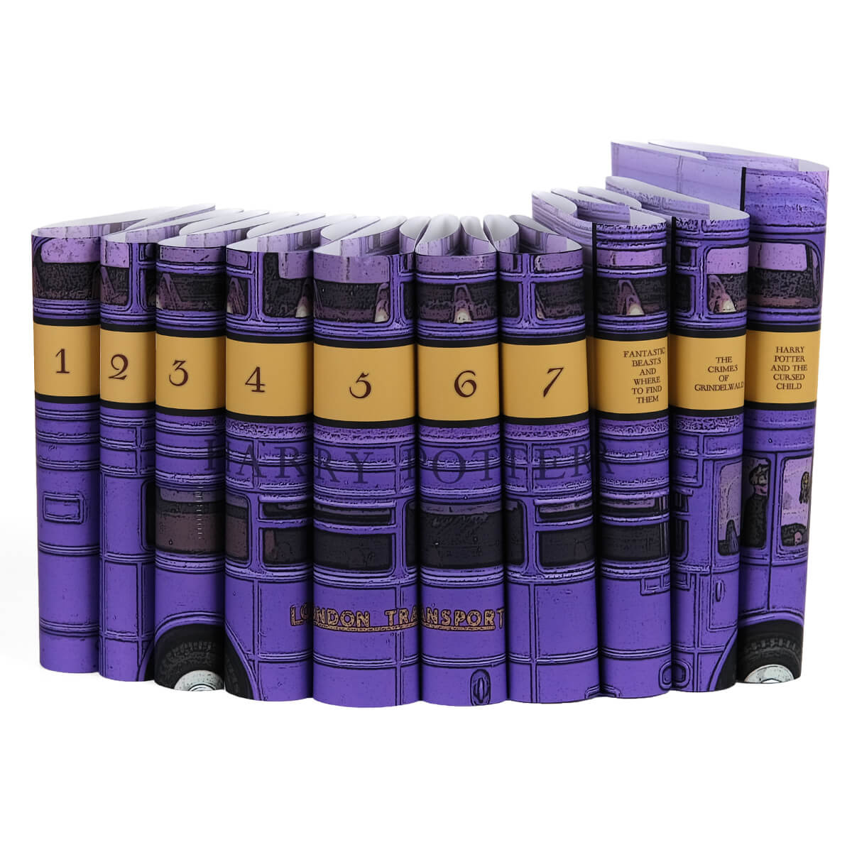 Harry Potter Bus, Jackets Only set from JuniperCustom. This makes a great gift for fans of the series who already own the books. Turn your favorite set into an art piece on your shelf with JuniperCustom book jackets.