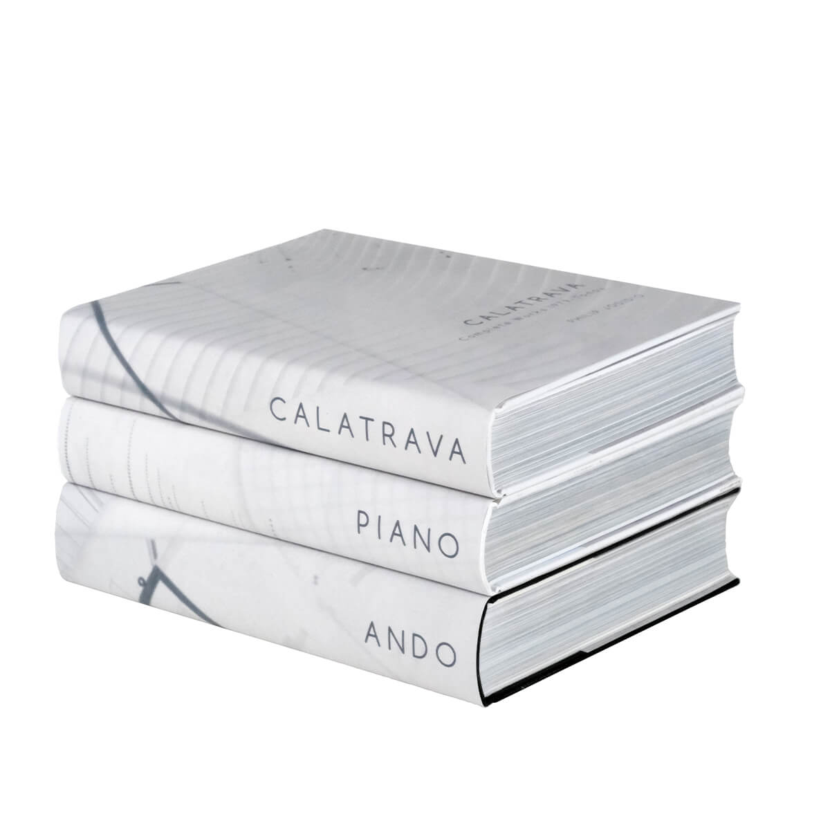 Within this remarkable custom book set, you will delve into the awe-inspiring world of architecture, immersing yourself in the works of visionaries such as Santiago Calatrava, Tadao Ando, and Renzo Piano.  Makes a great gift set for architectural lovers!