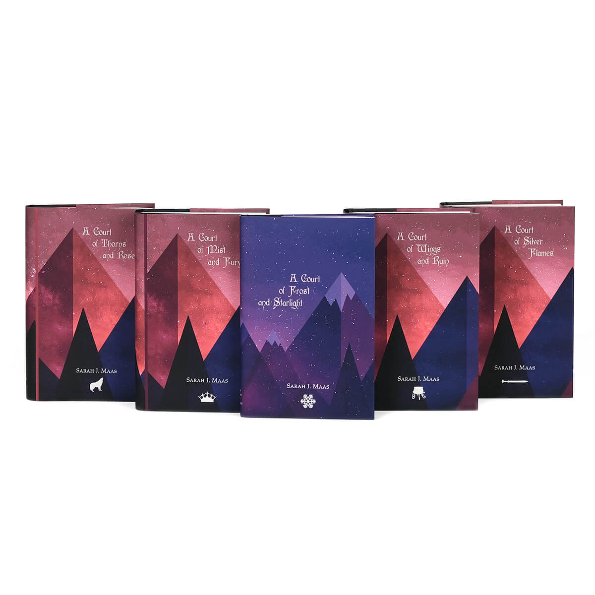 Front covers feature book title and authors name in white with pink and purple mountains beneath a starry sky in the background.