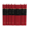 A set of seven classic hardcover books from Everyman’s Library, standing upright in a row. The books have a uniform design with red cloth bindings, black spine labels, and gold lettering. The spines feature the author name and book title and the publisher's logo.