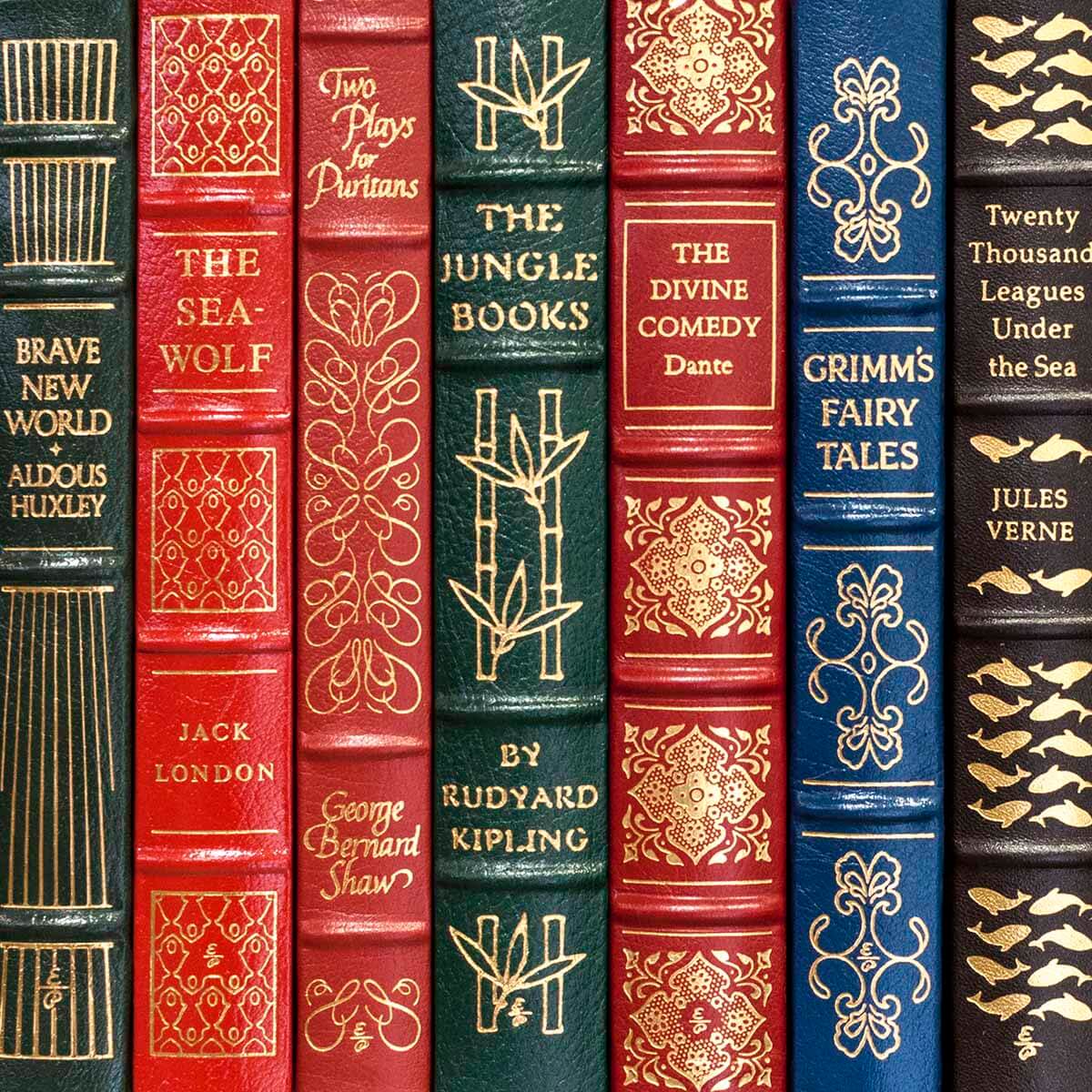 Upgrade your literary collection with Easton Press and The Franklin Library's luxurious leather-bound editions. These classics feature elaborate gilt-decorated bindings, gilded page edges, silk moire endpapers, and a silk page ribbon, making them a stunning addition to any collection.