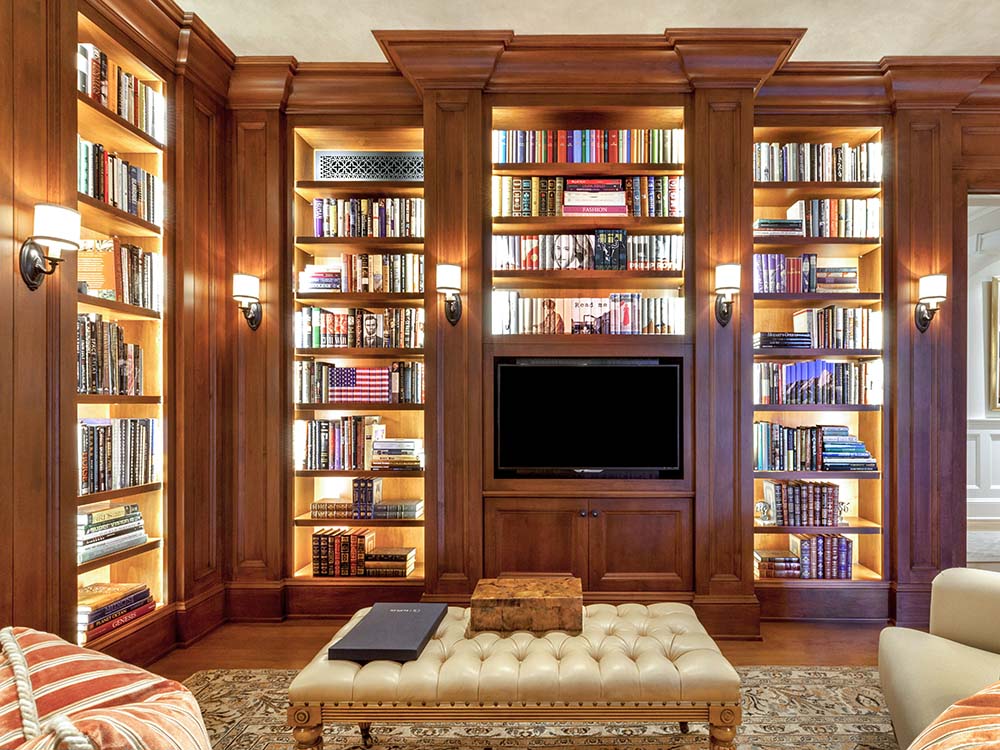 elevated design in a custom curated library for a family to enjoy. Sophisticated and worldly collections of books