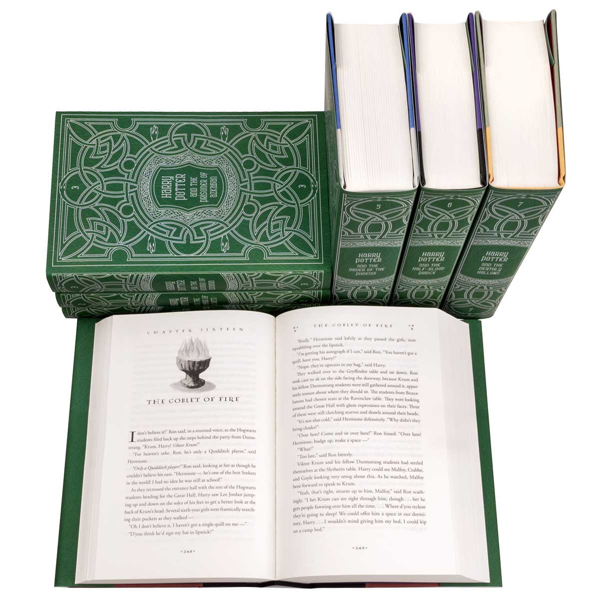 Print size of Harry Potter Slytherin book set with custom collectible green and grey dust jackets from Juniper Books.