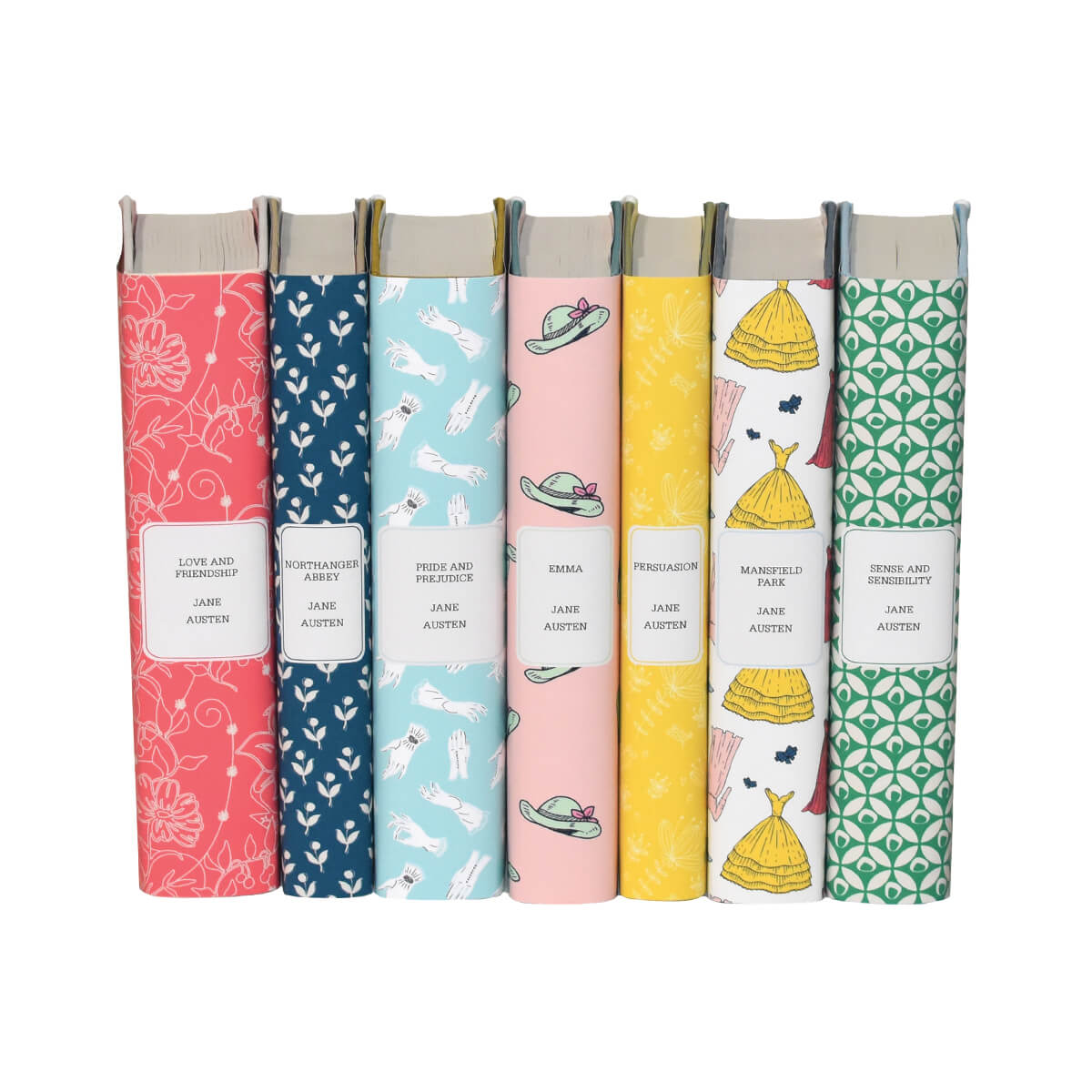 Featuring seven Penguin Classics hardcovers wrapped in charming custom-printed Juniper Books jackets, each with its own pastel pattern, this Jane Austen set offers a beautiful addition to any library or collection. 