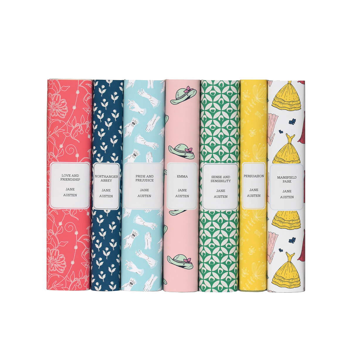 Featuring seven Penguin Classics hardcovers wrapped in charming custom-printed Juniper Books jackets, each with its own pastel pattern, this set offers a beautiful addition to any library or collection. 