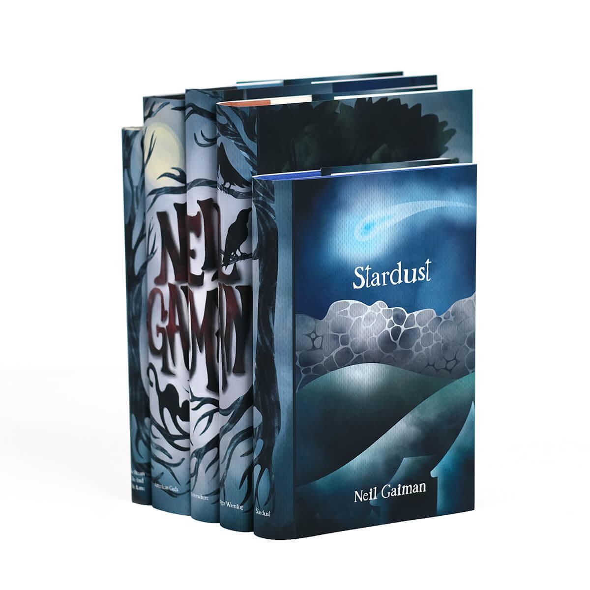 Neil Gaiman Book Set from Juniper Books. Collectible dust jackets with custom hand-illustrated covers.